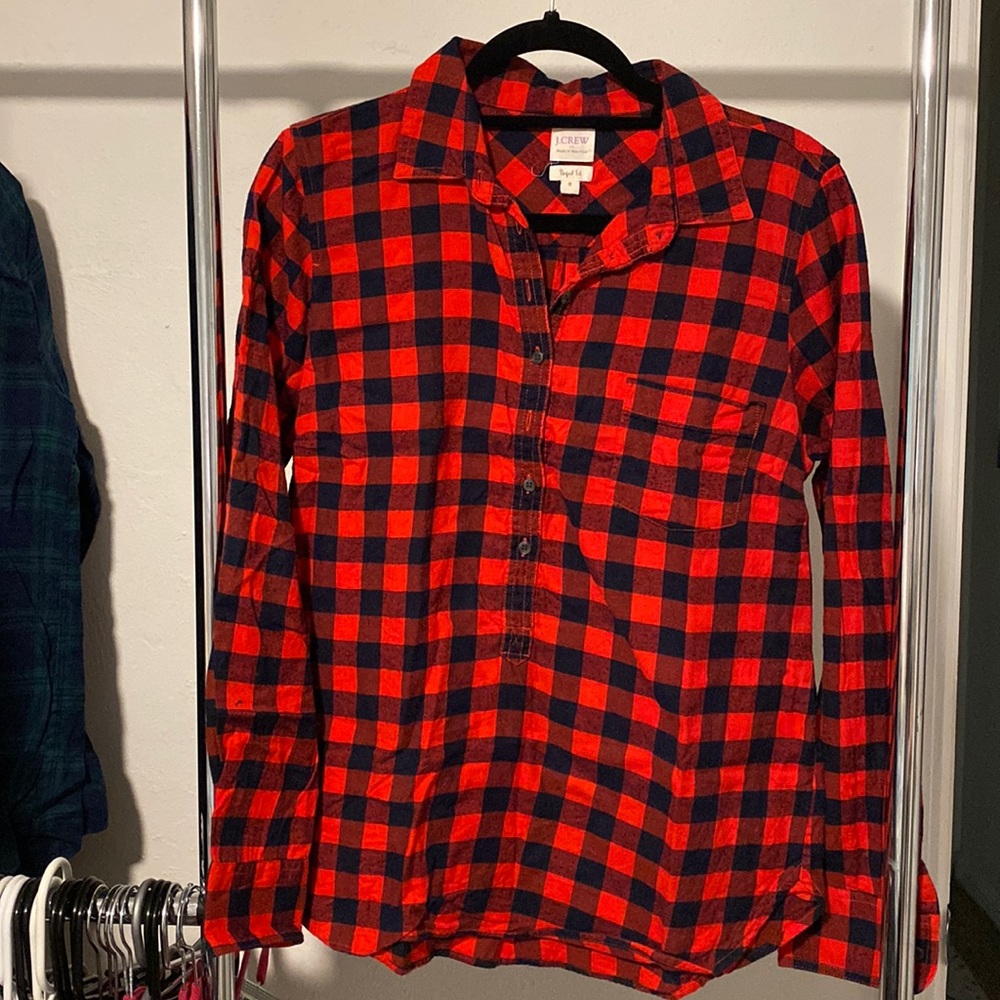 Womens J Crew Perfect Fit Buffalo Check Quarter Button Down Shirt Size Small
